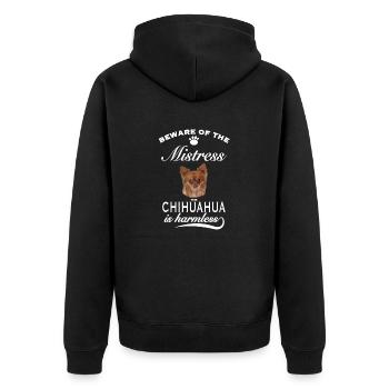 Beware of the mistress, harmless Chihuahua - Unisex Premium Bio Zip Hoodie - Schwarz - Hinten - Nico (187cm)