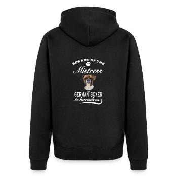 Beware of the mistress, harmless German Boxer - Unisex Premium Bio Zip Hoodie - Schwarz - Hinten - Nico (187cm)