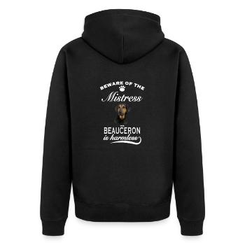Beware of the mistress, harmless Beauceron - Unisex Premium Bio Zip Hoodie - Schwarz - Hinten - Nico (187cm)