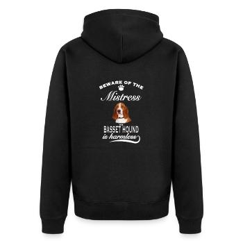 Beware of the mistress, harmless Basset Hound - Unisex Premium Organic Zip Hoodie - black - Back - Nico (187cm)