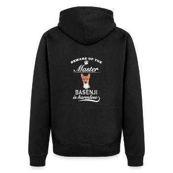 Beware of the master, harmless Basenji - Unisex Premium Organic Zip Hoodie - black - Back - Nico (187cm)