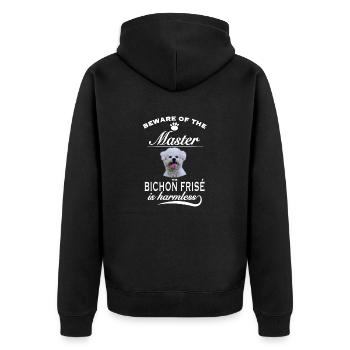 Beware of the master, harmless Bichon Frisé - Unisex Premium Bio Zip Hoodie - Schwarz - Hinten - Nico (187cm)