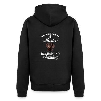 Beware of the master, harmless Dachshund - Unisex Premium Bio Zip Hoodie - Schwarz - Hinten - Nico (187cm)
