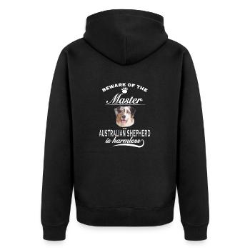 Beware of the master, harmless Australian Shepherd - Unisex Premium Bio Zip Hoodie - Schwarz - Hinten - Nico (187cm)