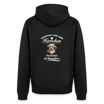 Vorsicht vor dem Herrchen, harmloser Havaneser - Unisex Premium Bio Zip Hoodie - Schwarz - Hinten - Nico (187cm)