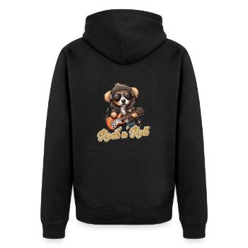 Lustiges Hund mit E-gitarre rock ´n´ Roll - Unisex Premium Bio Zip Hoodie - Schwarz - Hinten - Nico (187cm)