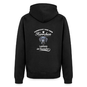 Vorsicht vor dem Herrchen, harmlos Labrador - Unisex Premium Bio Zip Hoodie - Schwarz - Hinten - Nico (187cm)