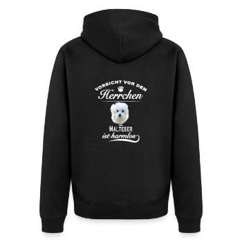 Vorsicht vor dem Herrchen, harmlos Malteser - Unisex Premium Bio Zip Hoodie - Schwarz - Hinten - Nico (187cm)