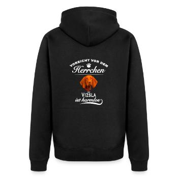 Vorsicht vor dem Herrchen, harmlos Vizsla - Unisex Premium Bio Zip Hoodie - Schwarz - Hinten - Nico (187cm)