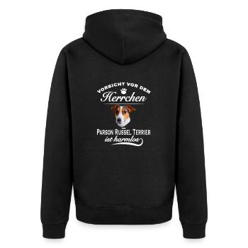 Vorsicht Herrchen, harmlos Parson Russel Terrier - Unisex Premium Bio Zip Hoodie - Schwarz - Hinten - Nico (187cm)