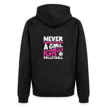 Never underestimate a girl who plays volleyball - Unisex Premium Organic Zip Hoodie - black - Back - Nico (187cm)