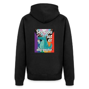 Bis später, Verbündeter, Gaytor Wortspiel - Unisex Premium Bio Zip Hoodie - Schwarz - Hinten - Nico (187cm)