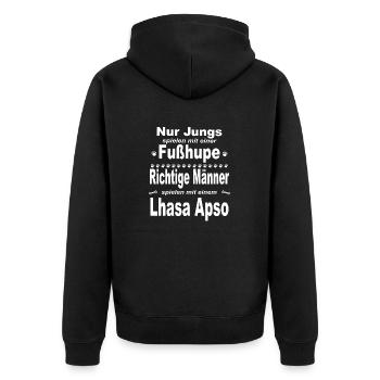 Jungs, Männer, Fußhupe - Lhasa Apso - Unisex Premium Bio Zip Hoodie - Schwarz - Hinten - Nico (187cm)