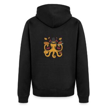 Pilger Oktopus Kürbis Lustige Thanksgiving Herbst - Unisex Premium Bio Zip Hoodie - Schwarz - Hinten - Nico (187cm)