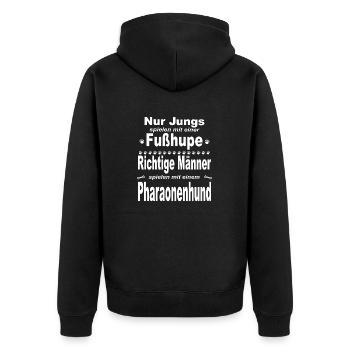 Jungs, Männer, Fußhupe - Pharaonenhund - Unisex Premium Bio Zip Hoodie - Schwarz - Hinten - Nico (187cm)