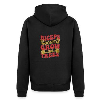 Biceps don't Grow On Trees Weight Lifting Workout - Unisex Premium Bio Zip Hoodie - Schwarz - Hinten - Nico (187cm)