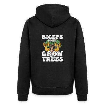 Biceps don't Grow On Trees Workout Training Weight - Unisex Premium Organic Zip Hoodie - black - Back - Nico (187cm)