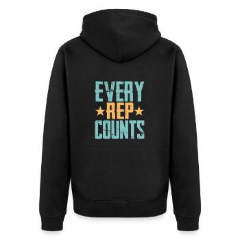 Every Rep Counts Weight Lifting Workout Training - Unisex Premium Bio Zip Hoodie - Schwarz - Hinten - Nico (187cm)