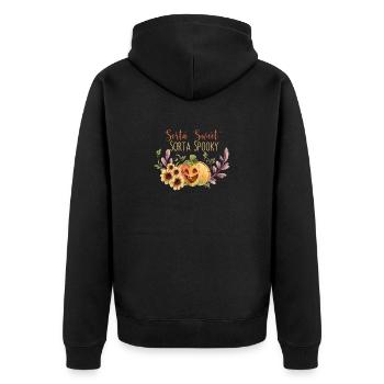 Irgendwie süß Irgendwie gruselig Blume Kürbis - Unisex Premium Bio Zip Hoodie - Schwarz - Hinten - Nico (187cm)