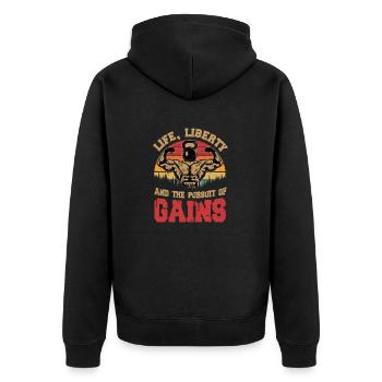La vie, la liberté et la poursuite des gains de poids au gymnase - Veste à capuche bio Premium Unisexe - noir - Dos - Nico (187cm)