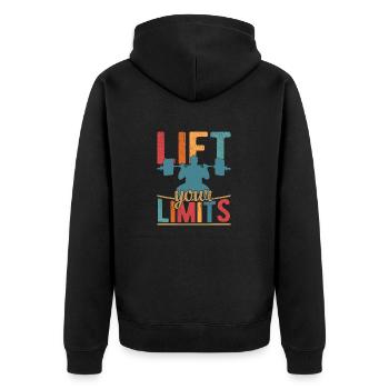 Lift Your Limits Workout Training Weight Lifting - Unisex Premium Bio Zip Hoodie - Schwarz - Hinten - Nico (187cm)