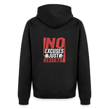 No Excuses Just Results Workout Training Weight Li - Unisex Premium Bio Zip Hoodie - Schwarz - Hinten - Nico (187cm)