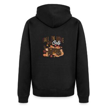 Fall In Love With Cats Maple Leaf Cat Lover Hallo - Unisex Premium Bio Zip Hoodie - Schwarz - Hinten - Nico (187cm)
