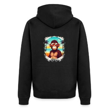 Beach Breeze und Monkey Ease: Cooler Sommerspaß - Unisex Premium Bio Zip Hoodie - Schwarz - Hinten - Nico (187cm)