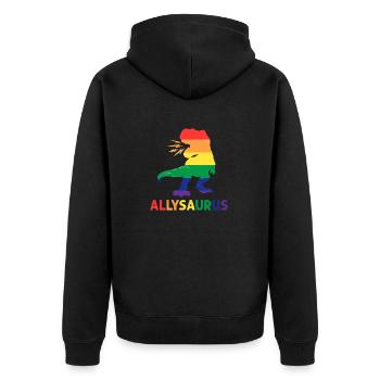 Allysaurus dinosaur in rainbow flag for ally LGBT - Unisex Premium Organic Zip Hoodie - black - Back - Nico (187cm)