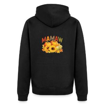 Mamaw Boho Leopard Pumpkins Autumn Leaves Autumn - Unisex Premium Organic Zip Hoodie - black - Back - Nico (187cm)
