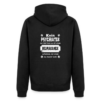 Kein Psychiater - Lustiger Spruch - Weimaraner - Unisex Premium Bio Zip Hoodie - Schwarz - Hinten - Nico (187cm)