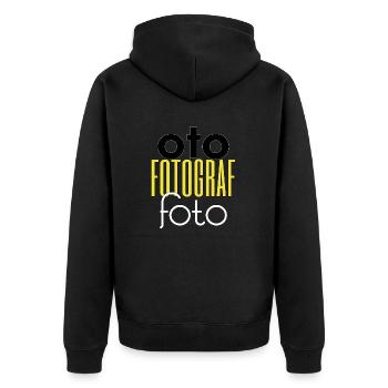 Here is the photographer - Unisex Premium Organic Zip Hoodie - black - Back - Nico (187cm)