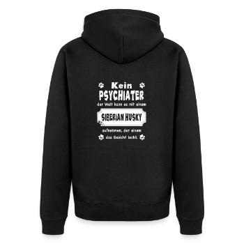 Kein Psychiater - Lustiger Spruch - Siberian Husky - Unisex Premium Bio Zip Hoodie - Schwarz - Hinten - Nico (187cm)