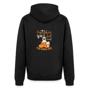 Ich bin ein Kürbisgewürz Herbst Mops Kinda Girl - Unisex Premium Bio Zip Hoodie - Schwarz - Hinten - Nico (187cm)