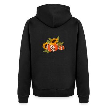 Leopard Kürbis Sonnenblume Herbst Herbst Halloween - Unisex Premium Bio Zip Hoodie - Schwarz - Hinten - Nico (187cm)