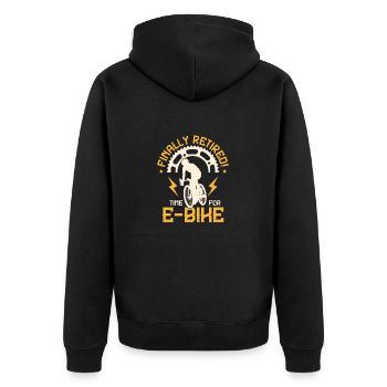 Finally Retired! Time For E-Bike Electric Pedelec - Unisex Premium Organic Zip Hoodie - black - Back - Nico (187cm)