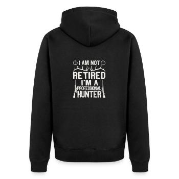 Ich bin nicht im Ruhestand Ich bin ein Jäger - Unisex Premium Bio Zip Hoodie - Schwarz - Hinten - Nico (187cm)
