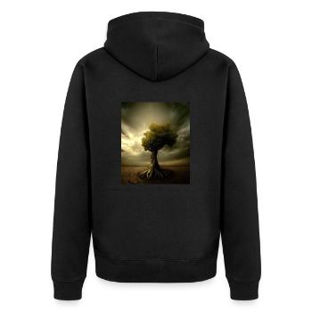 Baum des Lebens im Ölmalerei Stil - Unisex Premium Bio Zip Hoodie - Schwarz - Hinten - Nico (187cm)