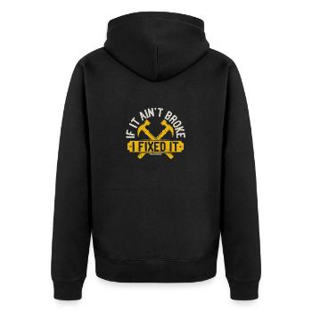 Wenn es nicht kaputt ist, habe ich es repariert - Unisex Premium Bio Zip Hoodie - Schwarz - Hinten - Nico (187cm)