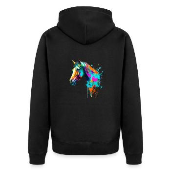 Pferd in Aquarell - Unisex Premium Bio Zip Hoodie - Schwarz - Hinten - Nico (187cm)