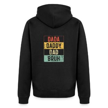 Dada Papa Papa Bruh Vatertag Vintage Lustig - Unisex Premium Bio Zip Hoodie - Schwarz - Hinten - Nico (187cm)