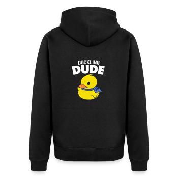 Duckling Dude - Gelbe Enten - Unisex Premium Bio Zip Hoodie - Schwarz - Hinten - Nico (187cm)