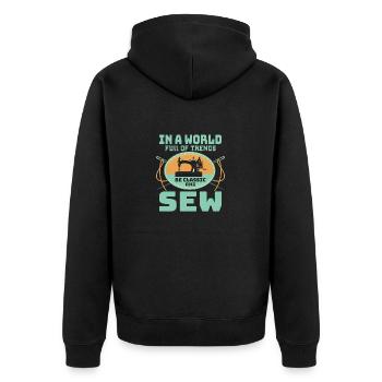 In a World Full of Trends, Be Classic and Sew Sewi - Unisex Premium Organic Zip Hoodie - black - Back - Nico (187cm)