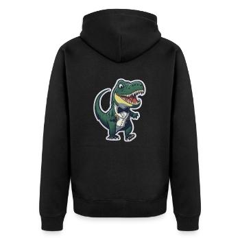 T-Rex in ATuxedo T-Rex im Anzug - Unisex Premium Bio Zip Hoodie - Schwarz - Hinten - Nico (187cm)