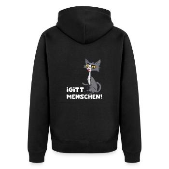 Igitt Menschen, Katze - Unisex Premium Bio Zip Hoodie - Schwarz - Hinten - Nico (187cm)
