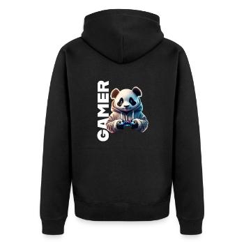 Gamer lettering with cool panda - Unisex Premium Organic Zip Hoodie - black - Back - Nico (187cm)