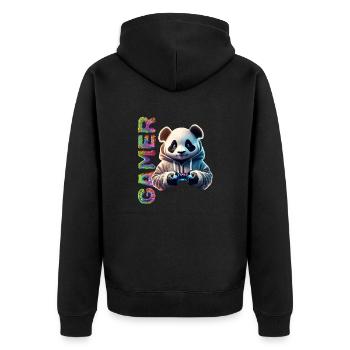 Lettrage de joueur avec panda cool - Veste à capuche bio Premium Unisexe - noir - Dos - Nico (187cm)