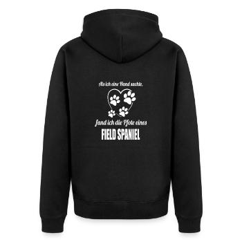 Hand & Pfote - Spruch - Field Spaniel - Unisex Premium Bio Zip Hoodie - Schwarz - Hinten - Nico (187cm)