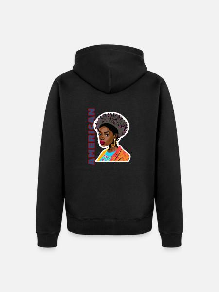 Black lady with American lettering - Unisex Premium Organic Zip Hoodie - black