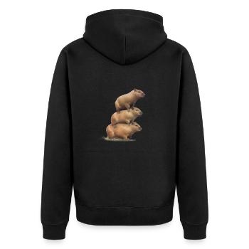 Capybara Tower - Unisex Premium Organic Zip Hoodie - black - Back - Nico (187cm)